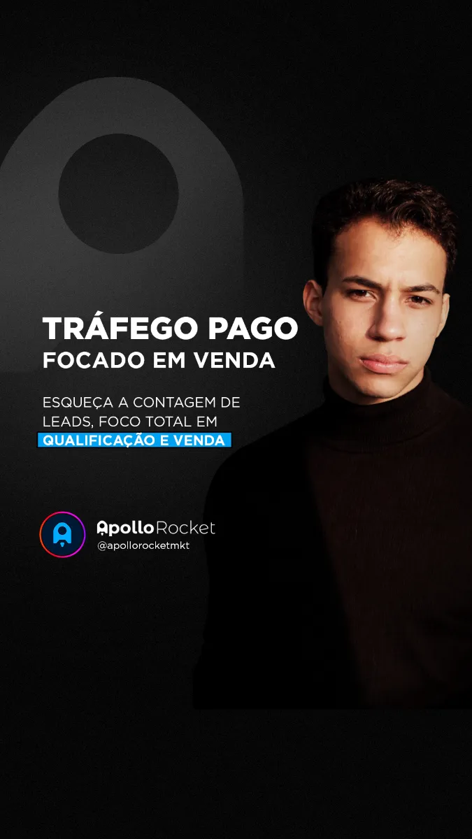 Post em fundo escuro com retrato de um homem e o texto "Tráfego pago"