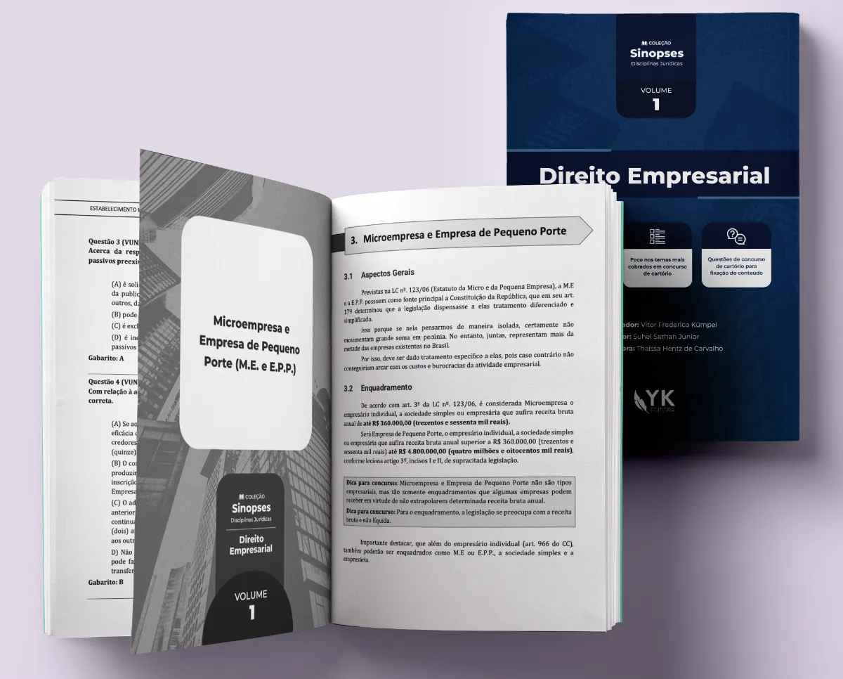 Livro aberto de Direito Empresarial, com miolo diagramado