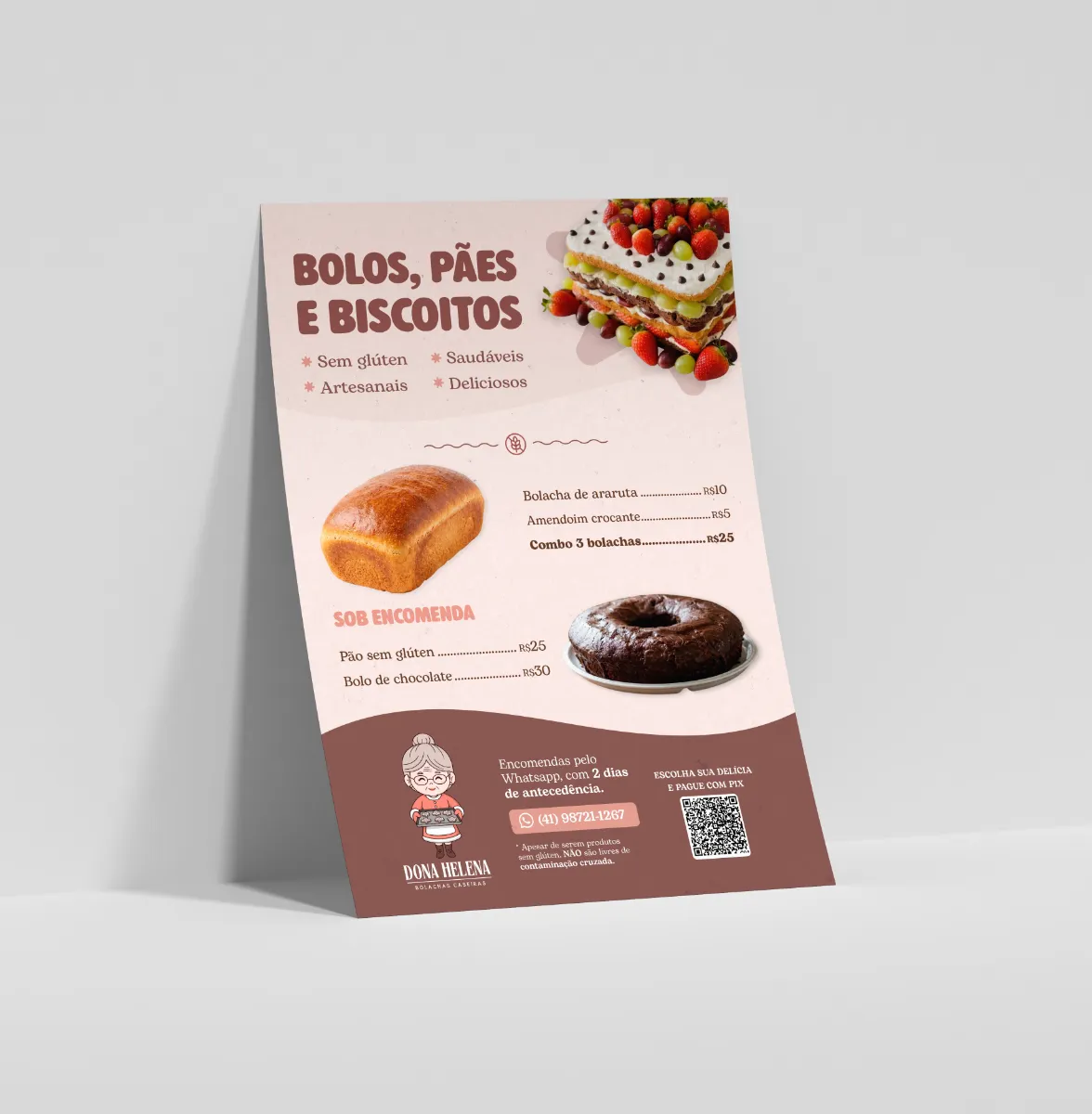 Folder de catálogo de bolos, pães e biscoitos
